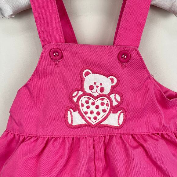 Vintage Healthtex Pink Teddy Bear Shortall Romper 18 Months USA - Picture 2 of 7